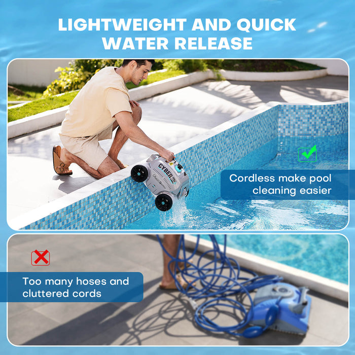 With this little cordless giant, simply turn a knob and off you go, leaving your pool sparkling clean. After cleaning, rinse the filter within seconds for easy maintenance.