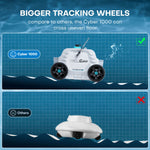 Ofuzzi Cordless Robotic Pool Cleaner Cyber 1000 is equipped with bigger tracking wheels. 