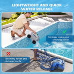 With this little cordless giant, simply turn a knob and off you go, leaving your pool sparkling clean. After cleaning, rinse the filter within seconds for easy maintenance.