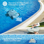 Ofuzzi Cordless Robotic Pool Cleaner Cyber can stop along the edge of the pool in low battery conditions. 